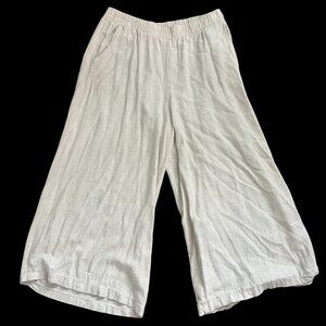 Final Touch Cropped Palazzo Wide-Leg Women's Linen Pants, Size Large, Off White